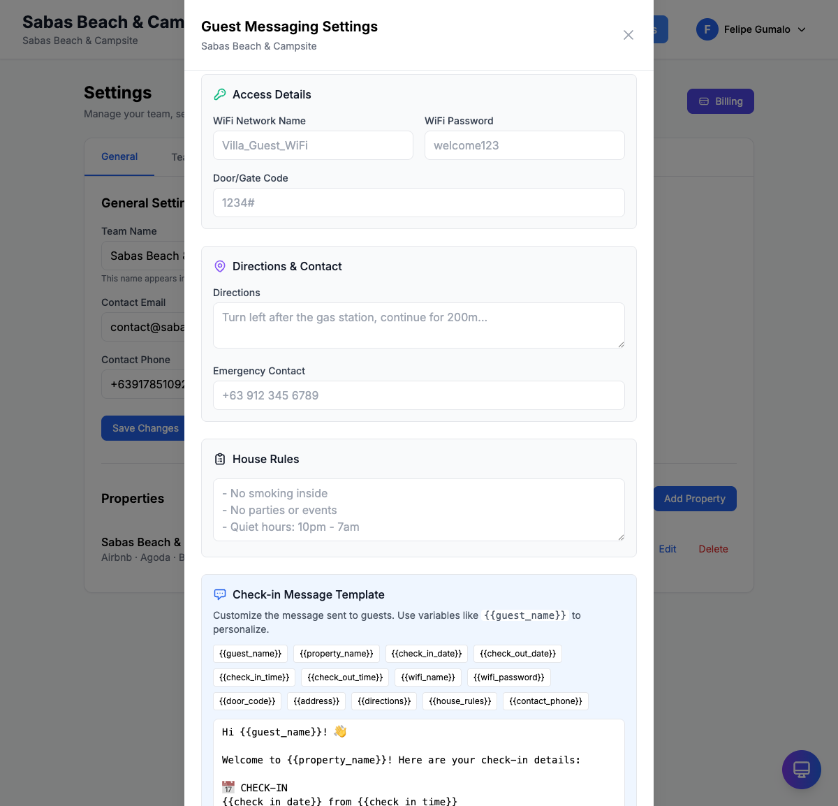 Guest Messaging Settings