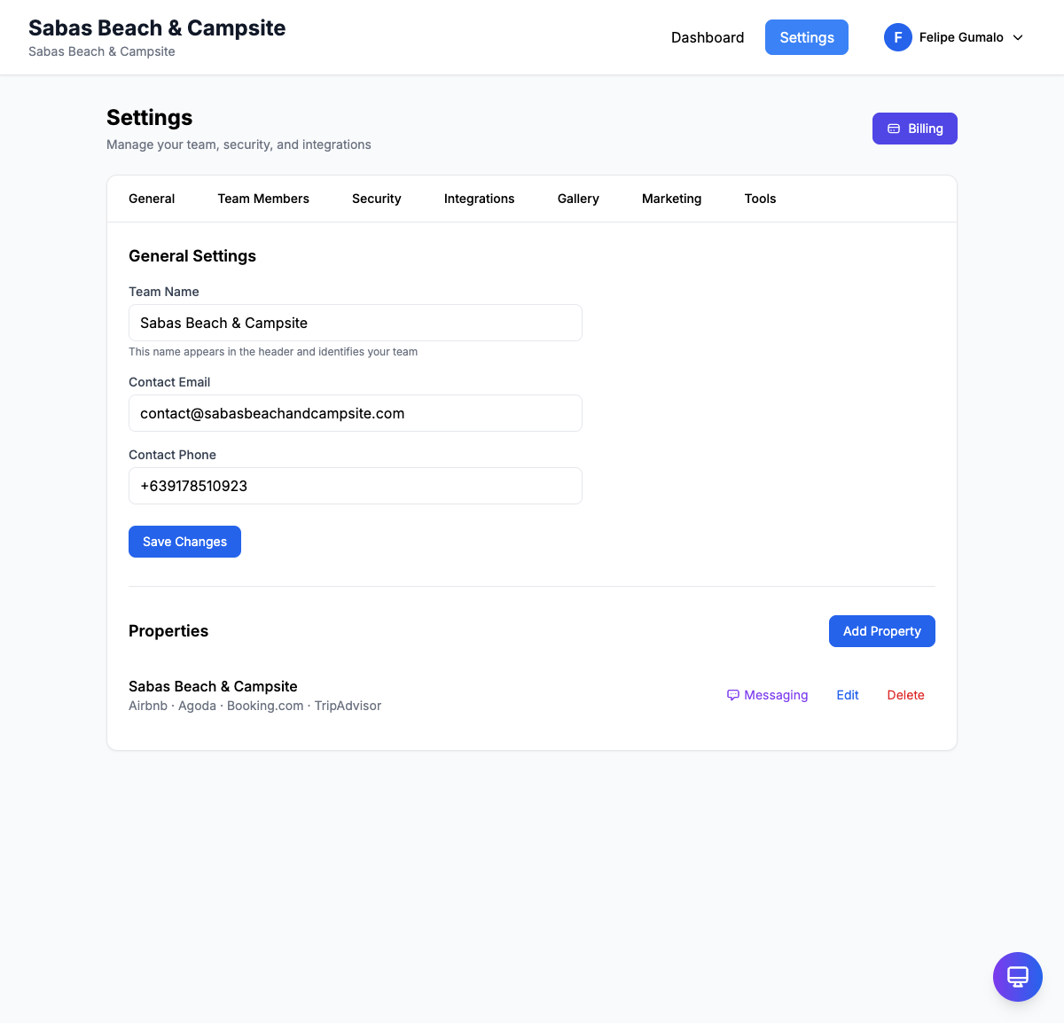 Settings General Tab